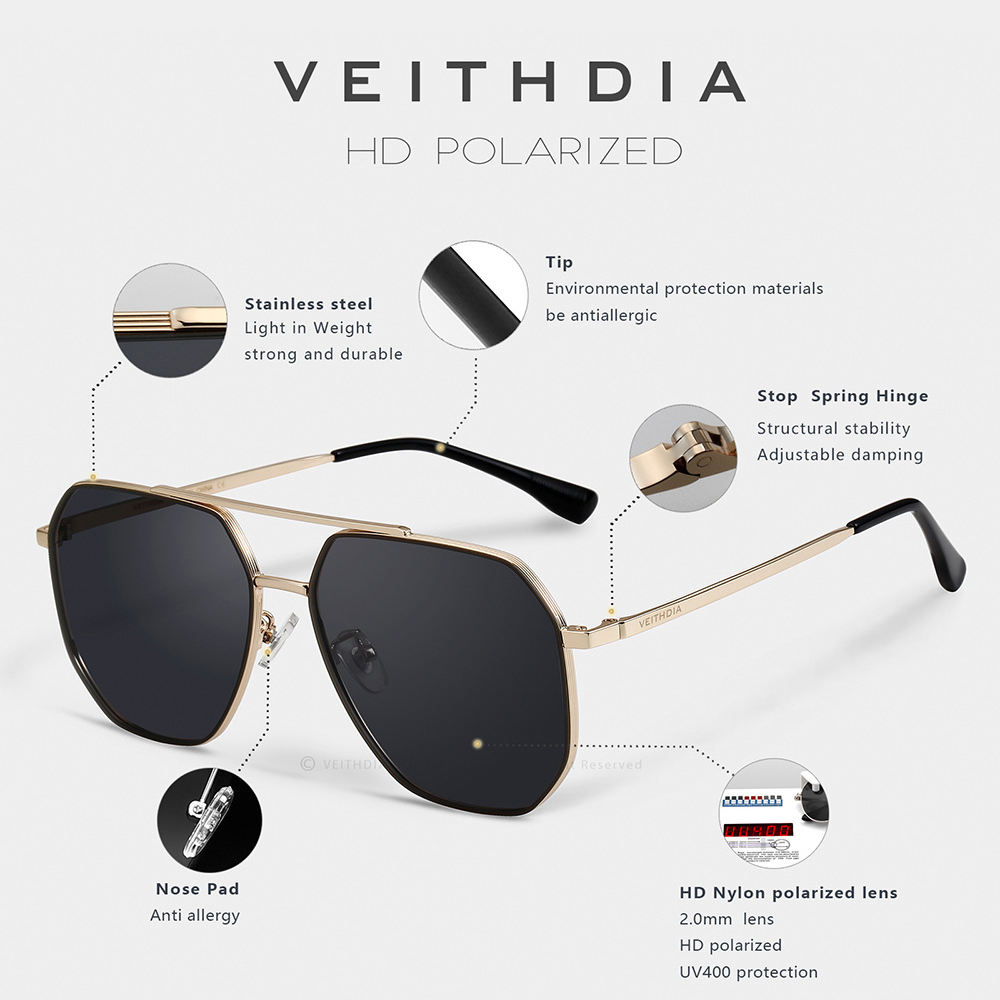 VEITHDIA Brand Nylon Material  - Sunglasses Aviator Polarized ulasan dan harga