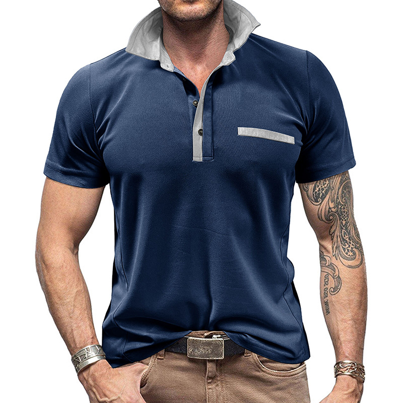 Color-Block Lapel Short Sleeve - Polo Shirt Pique ulasan dan harga